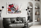 Gratifi Shoe glass wall art styled above a desk in a teen room