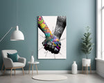 Hand in Hand glass wall art styled above a desk in a teen room