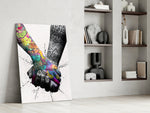 Hand in Hand glass print enhancing a foyer with statement focal point