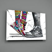 Sneaker-graffiti panel bringing streetwear drama to a contemporary living space