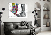 Free Love glass wall art styled above a desk in a teen room