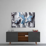 Blue Flowers panel catching gallery light to reveal its tactile texture