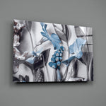 Cobalt-floral panel bringing romantic calm to a contemporary living space