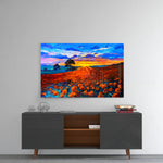 Poppy Field panel catching gallery light to reveal its tactile ridge