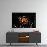 Golden Flower panel catching gallery light to reveal its tactile shimmer