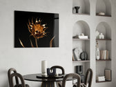 Golden Flower panel adding metallic mood to a dining room