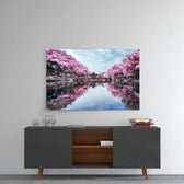 Pink Landscape panel catching gallery light to reveal its tactile shimmer