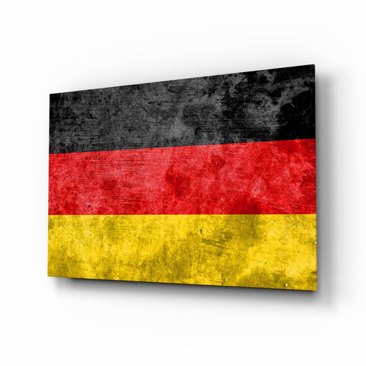 German Flag glass wall art displayed above a console in a designer interior