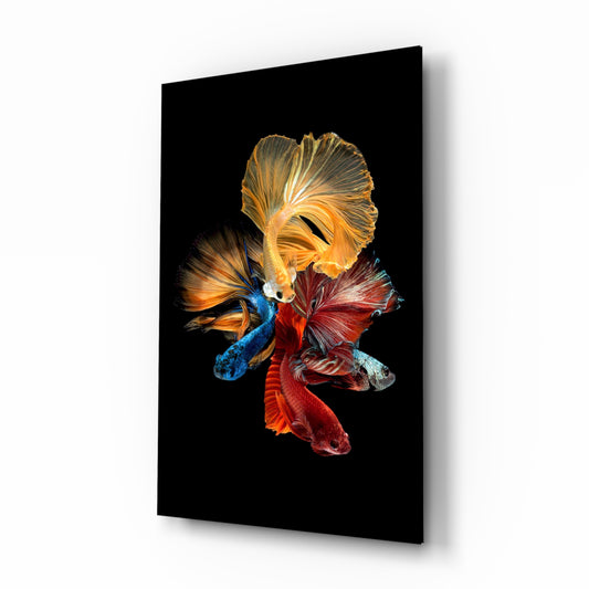 Betta's Dance glass wall art displayed above a console in a designer interior