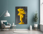 Yellow Smoke glass wall art styled above a desk in a kinetic study