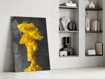 Yellow Smoke glass print enhancing a creative office with editorial drama