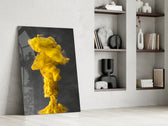 Yellow Smoke glass print enhancing a creative office with editorial drama