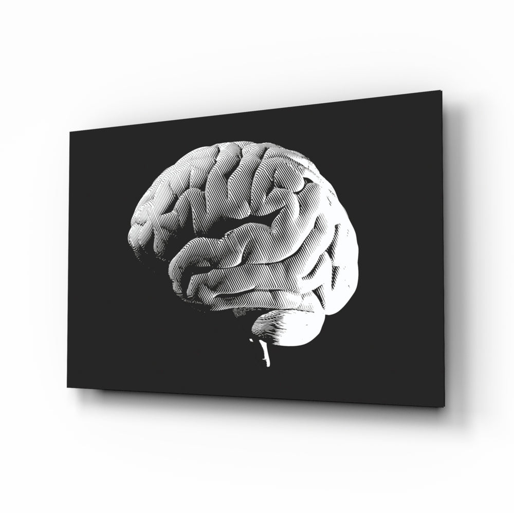 Brain glass wall art displayed above a console in a designer interior