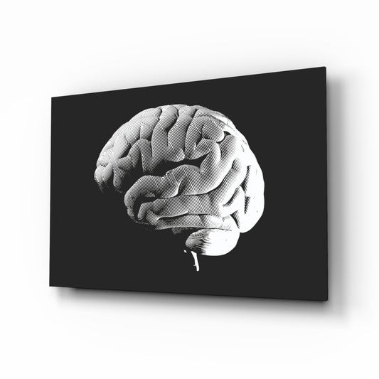 Brain glass wall art displayed above a console in a designer interior