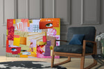 Modern Patchwork glass print enhancing a dressing area with statement spirit