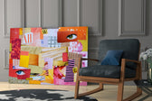 Modern Patchwork glass print enhancing a dressing area with statement spirit