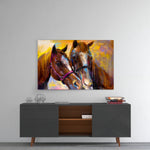 Horses panel catching gallery light to reveal its tactile texture