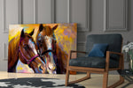 Horses glass print enhancing a stable office with reflective spirit