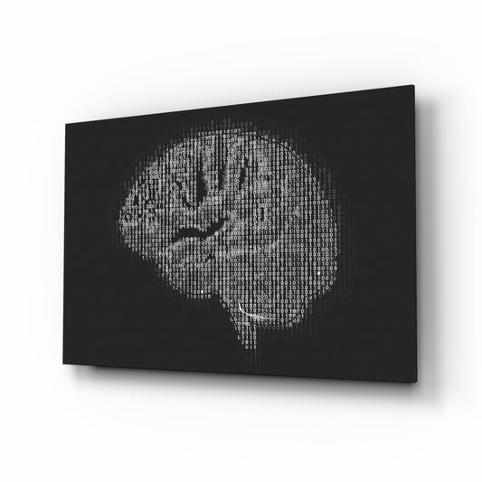 Brain glass wall art displayed above a console in a designer interior