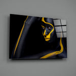 Yellow-stripe panel bringing editorial drama to a contemporary living space