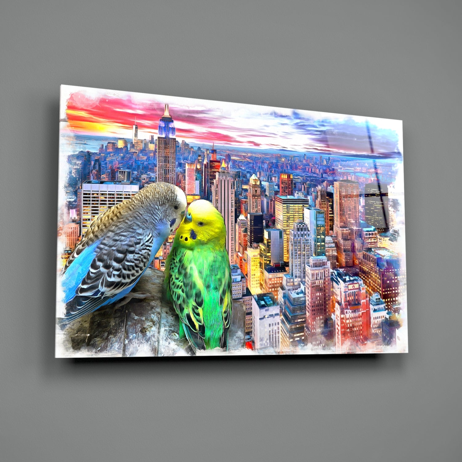 Budgies Glass Wall Art.