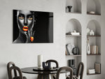 The Power of Orange panel adding editorial mood to a dressing area