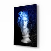 Sculpture glass wall art displayed above a console in a designer interior