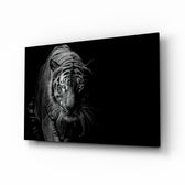 Tiger glass wall art displayed above a console in a designer interior