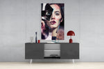 Abstract Woman Portrait panel catching gallery light to reveal its tactile sparkle