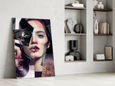 Abstract Woman Portrait glass print enhancing a dressing area with statement spirit