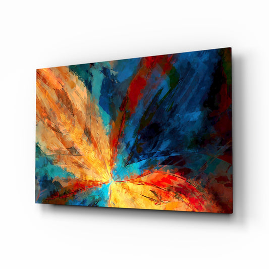 Fractal Flower glass wall art displayed above a console in a designer interior