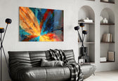 Fractal Flower glass wall art styled above a desk in a creative office