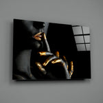 Gilded-portrait panel bringing luxe drama to a contemporary living space