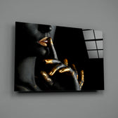 Gilded-portrait panel bringing luxe drama to a contemporary living space