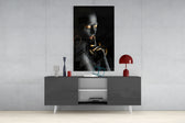 Silent Woman panel catching gallery light to reveal its tactile shimmer