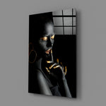 Gilded-portrait panel bringing luxe drama to a contemporary living space