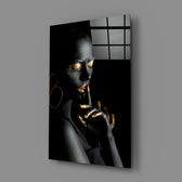 Gilded-portrait panel bringing luxe drama to a contemporary living space