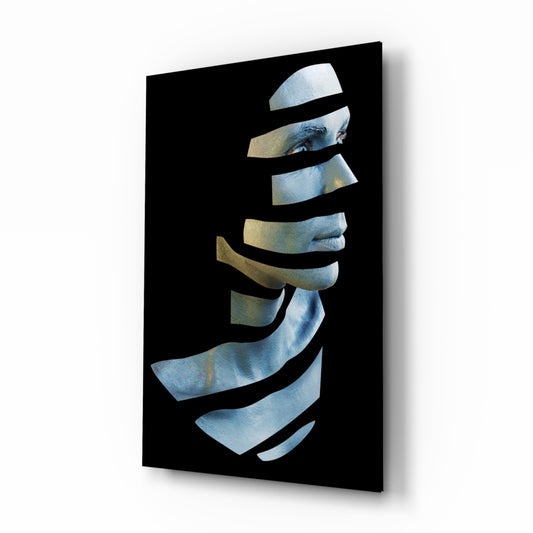 The Future glass wall art displayed above a console in a designer interior