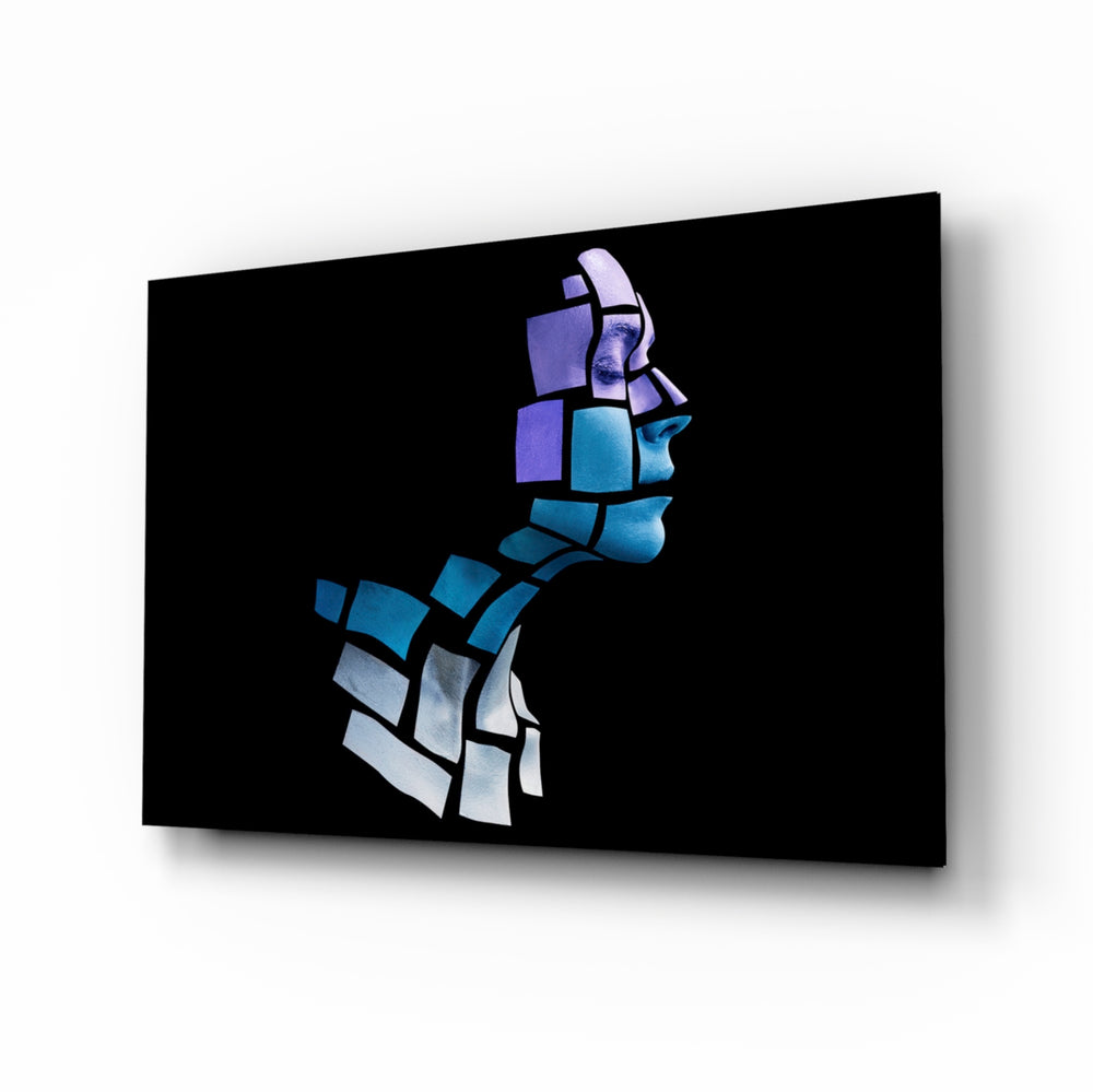 The Future glass wall art displayed above a console in a designer interior