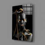 Gilded-portrait panel bringing luxe drama to a contemporary living space