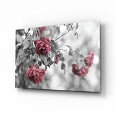 Pink Roses glass wall art displayed above a console in a designer interior
