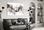 Colored Smoke glass wall art styled above a vanity in a powder room