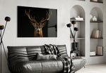 Deer glass wall art styled above a desk in an introspective study