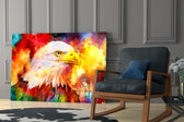 Colorful Eagle glass print enhancing a foyer with editorial drama