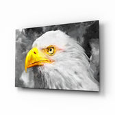 Eagle glass wall art displayed above a console in a designer interior
