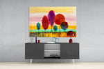 Colorful Trees panel catching gallery light to reveal its tactile pencil-line