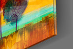 Colorful Trees artwork anchoring a wall with bright joyful palette