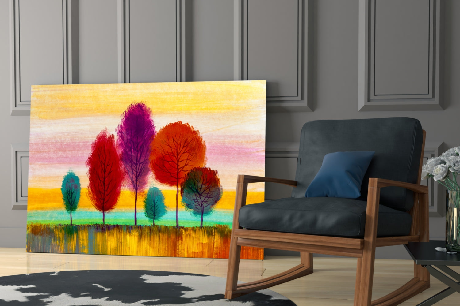 Colorful Trees Glass Wall Art.