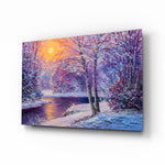 Winter's Day glass wall art displayed above a console in a designer interior