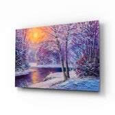 Winter's Day glass wall art displayed above a console in a designer interior